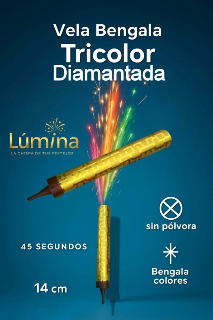 Vela Bengala Tricolor Diamantada (14 cm) – 45 s