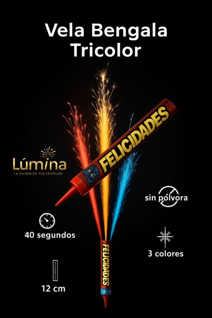 Vela Bengala Tricolor (12 cm) – 3 colores – 40 s